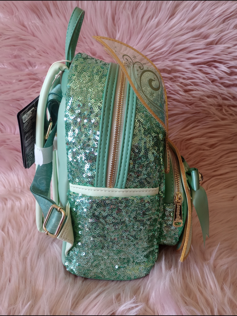Loungefly Disney Peter Pan Tinker Bell Holiday Sequin Figural Mini Backpack - Picture 7 of 9